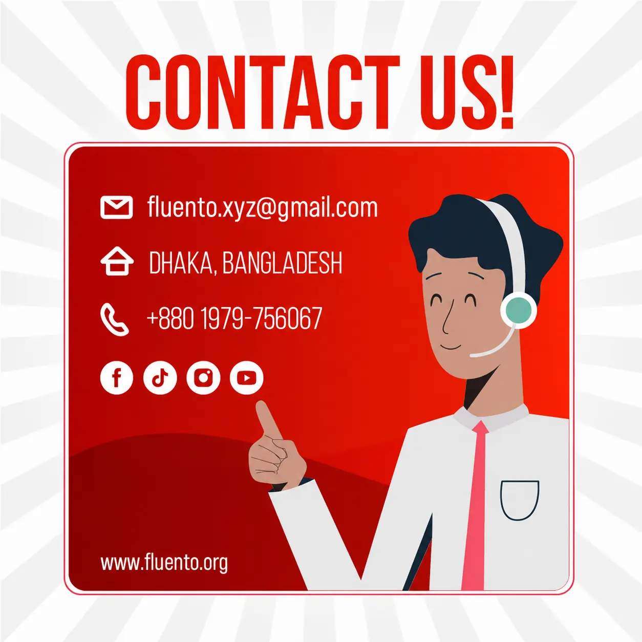 Contact Fluento English Academy in Dhaka